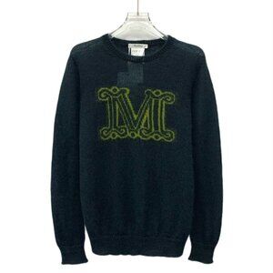Max Mara Chantal Collection Dark Green Logo Intarsia Mohair Sweater
